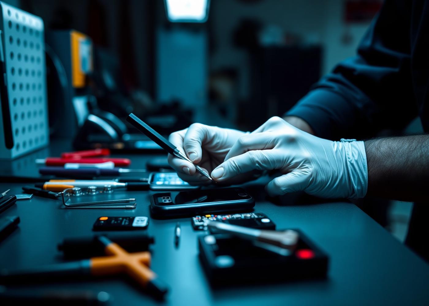 Techniker repariert ein Smartphone an der Werkbank